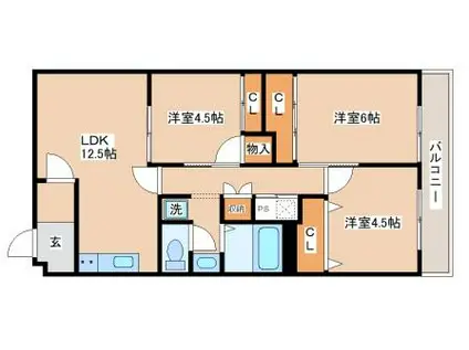 マリンハイム塩屋(3LDK/1階)の間取り写真