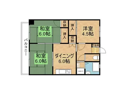 音無ハイツ(3DK/3階)の間取り写真