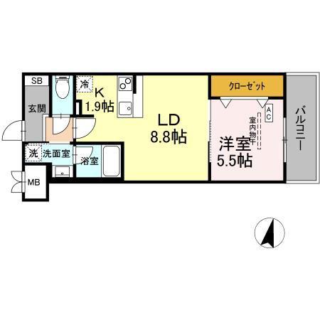 BULL HOUSE(1LDK/7階)の間取り写真