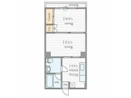 スリーファイブ山中(2DK/5階)の間取り写真