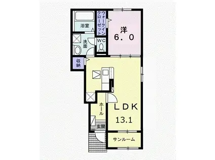 ナチュラル カーサ I(1LDK/1階)の間取り写真
