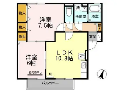 グリーンベルズ A棟(2LDK/2階)の間取り写真