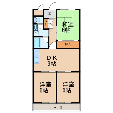 ヤマイチPLAZAシカゴ(3DK/2階)の間取り写真