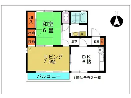 ガーデニア中居(2DK/2階)の間取り写真