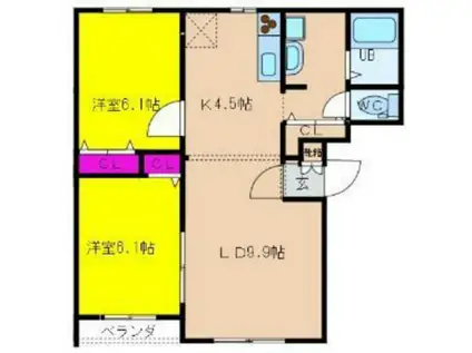 カサグランデ(2LDK/3階)の間取り写真