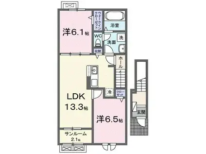 メゾン マルベリィ(2LDK/2階)の間取り写真