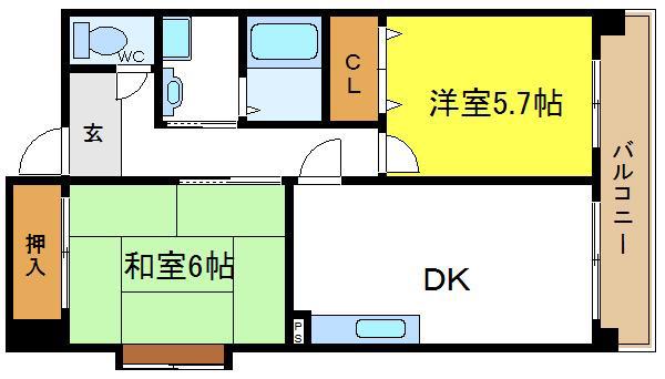 ラ・モードニシカワ1(2LDK/4階)の間取り写真