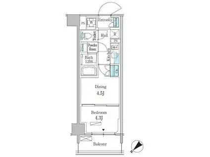 パークアクシス品川南大井パークフロント(1DK/6階)の間取り写真
