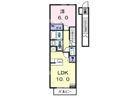 BLUELAGOON イースト(1LDK/2階)の間取り写真
