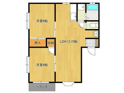 グリッターパークサイドA棟(2LDK/2階)の間取り写真