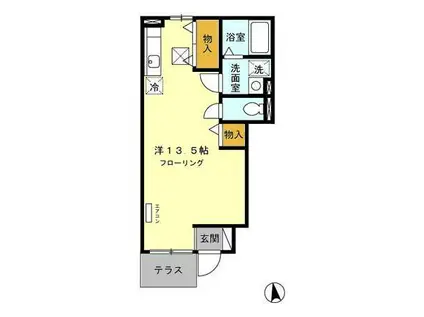 グリンブルスティYH(ワンルーム/1階)の間取り写真