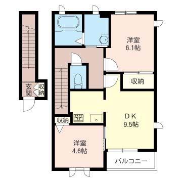 ディアコート(2DK/2階)の間取り写真