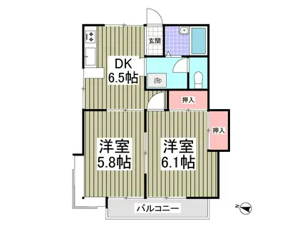 フェニックスII(2DK/1階)の間取り写真