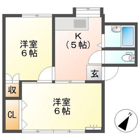 ブロンズバレーB棟(2K/1階)の間取り写真