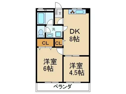 ウインド・ヒル香里I(2DK/6階)の間取り写真