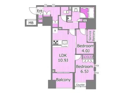 グランパセオ横濱関内プレミアム(2LDK/9階)の間取り写真