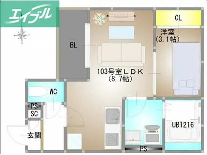 REGALEST 下伊福本町IV(1LDK/1階)の間取り写真