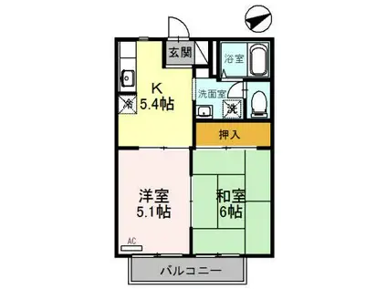 ファミールコーポ高屋 2棟(2K/2階)の間取り写真