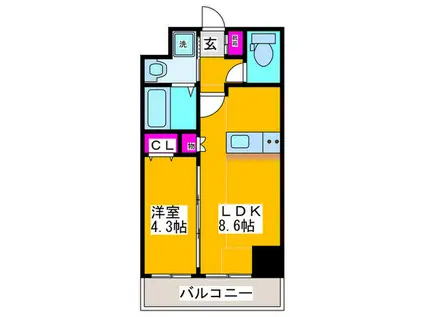 クローバーメゾン我孫子(1LDK/8階)の間取り写真