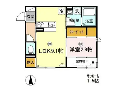 SUNRISE岡山駅前(1LDK/1階)の間取り写真