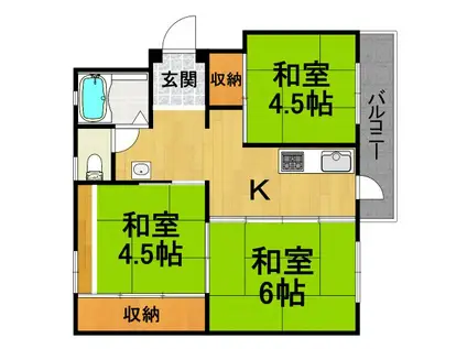 宝梅園1号棟(3K/1階)の間取り写真