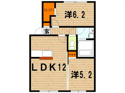 おおくぼの森(2LDK/2階)の間取り写真