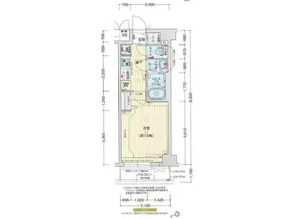 プレサンス ジェネ 赤羽真正寺坂(1K/2階)の間取り写真