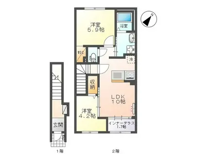 富里市七栄 アパートIV期工事(2LDK/2階)の間取り写真