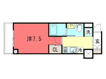 Eフラット北白川(1K/4階)の間取り写真