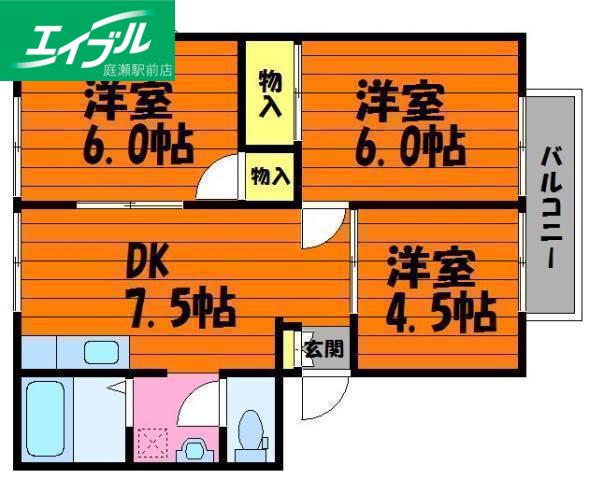 サンタウンコーラルA棟(3DK/2階)の間取り写真