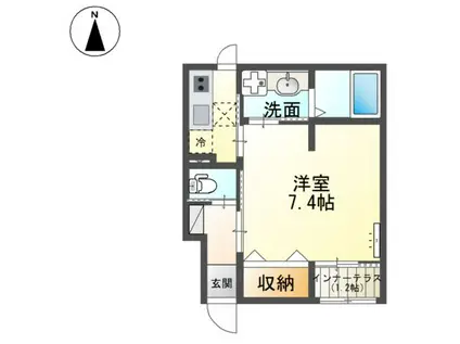 メルヴェールII(1K/1階)の間取り写真