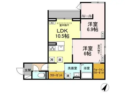 トゥトゥアジュール(2LDK/1階)の間取り写真