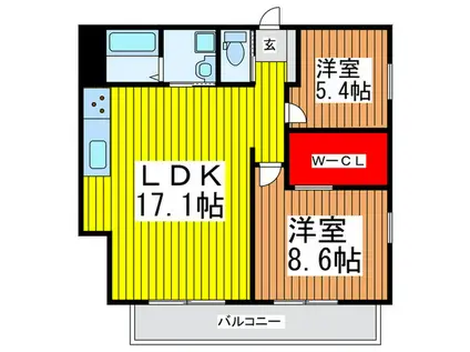 ブルーテラス新都心(2LDK/2階)の間取り写真
