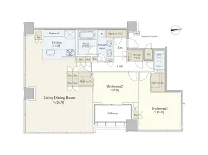 SHIROKANE THE SKY E棟(2LDK/44階)の間取り写真