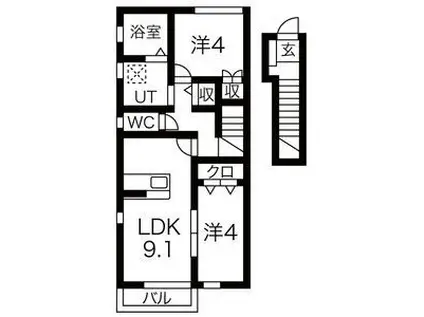 LA VITA BRILLANTE(2DK/2階)の間取り写真