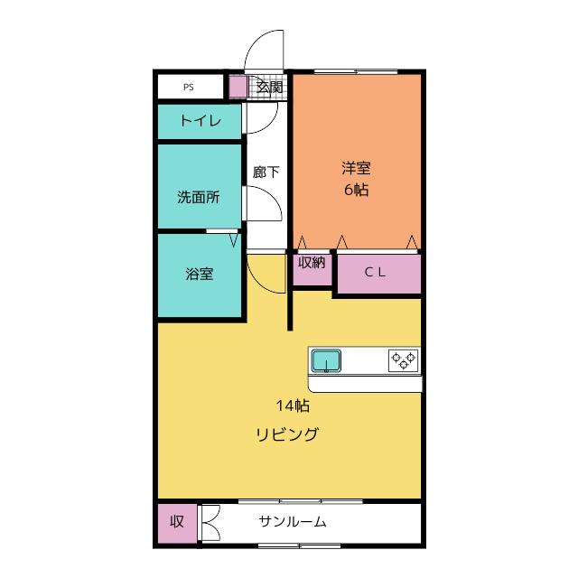 AS ONE III(1LDK/1階)の間取り写真