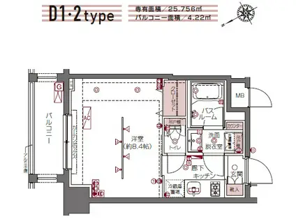 ZOOM白金高輪(1K/5階)の間取り写真