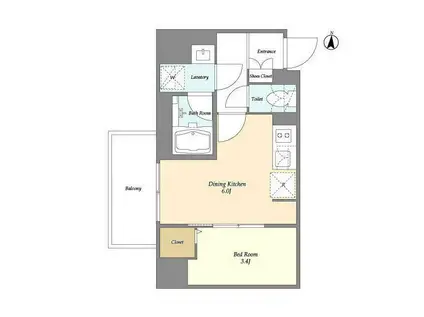 グランカーサ菊川(1DK/4階)の間取り写真