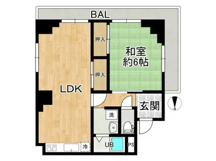 ユウアイ若松ビル(1LDK/3階)の間取り写真