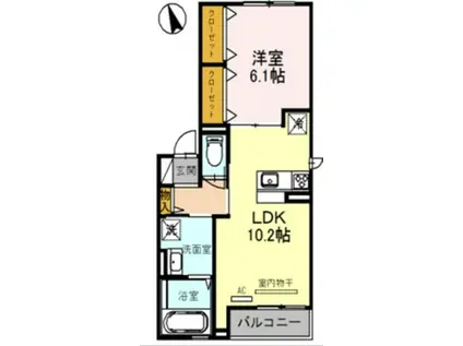 シンセリティ石津 B棟(1LDK/1階)の間取り写真