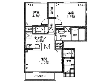 コンフォートエクセルピアB(2LDK/1階)の間取り写真