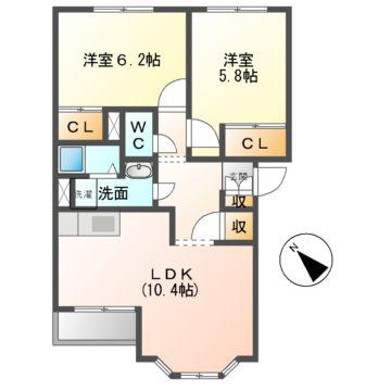 エルシャトー(2LDK/2階)の間取り写真
