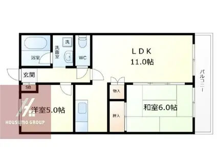 カーサ木津(2LDK/2階)の間取り写真