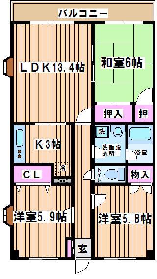 ルミエールII(3LDK/7階)の間取り写真