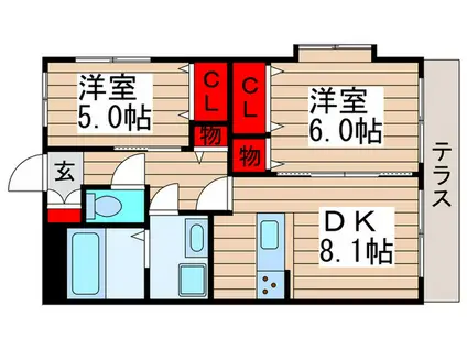 エクシード玄蕃(2DK/1階)の間取り写真
