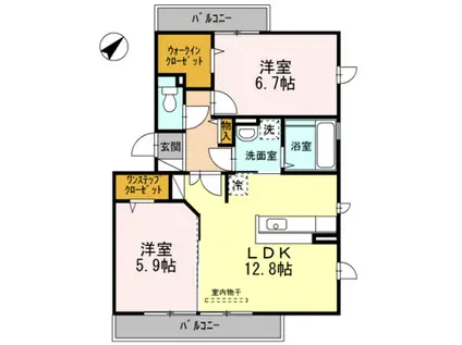 コラッジオなかもずII(2LDK/1階)の間取り写真