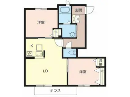 ソレイユ上野芝(2LDK/1階)の間取り写真