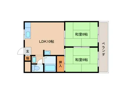 コーポラス一条(2K/1階)の間取り写真