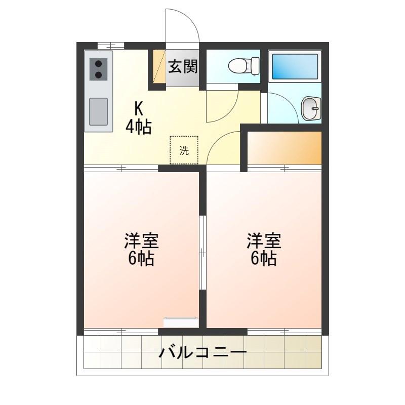 ハイツ山中(2K/2階)の間取り写真