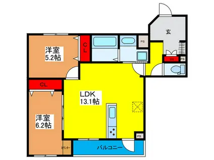 プレミールコート浜町(2LDK/1階)の間取り写真